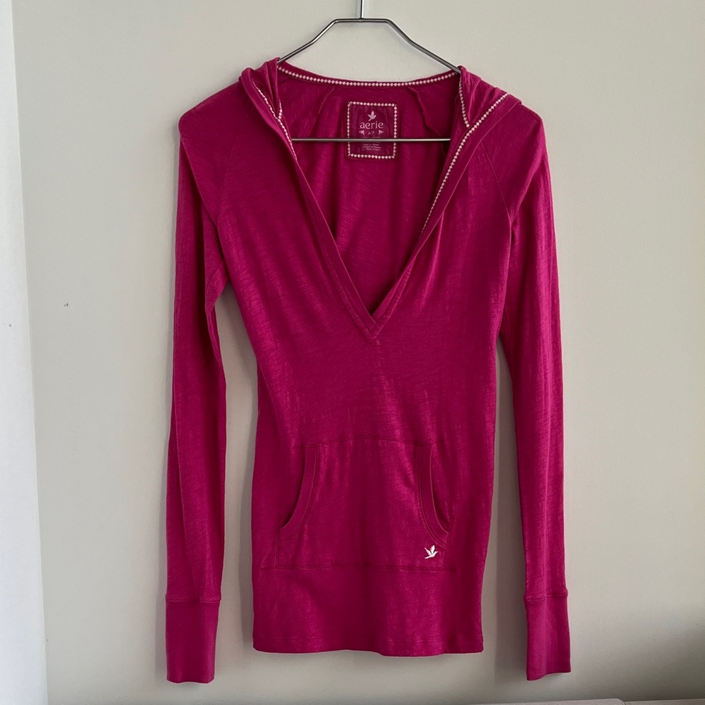 Aerie Women's Fuchsia Lightweight V-Neck Hoodie